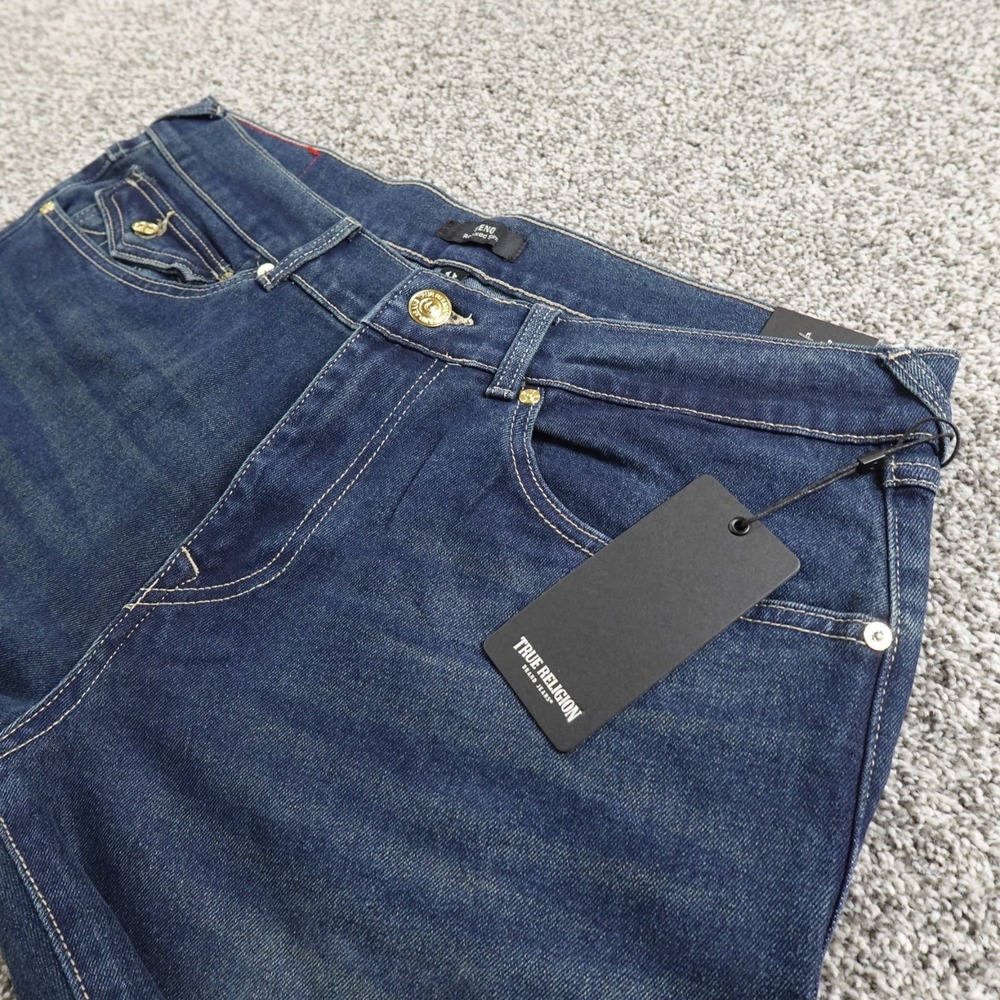 NEW True Religion Jeans Mens 34X32 Blue Denim Pants Geno Relaxed Slim Straight